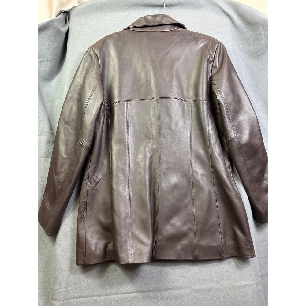 Siena Brown Leather Jacket Women's Large Button Front Tailored Blazer Coat L - Picture 2 of 10